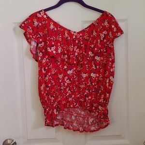 Red floral print blouse